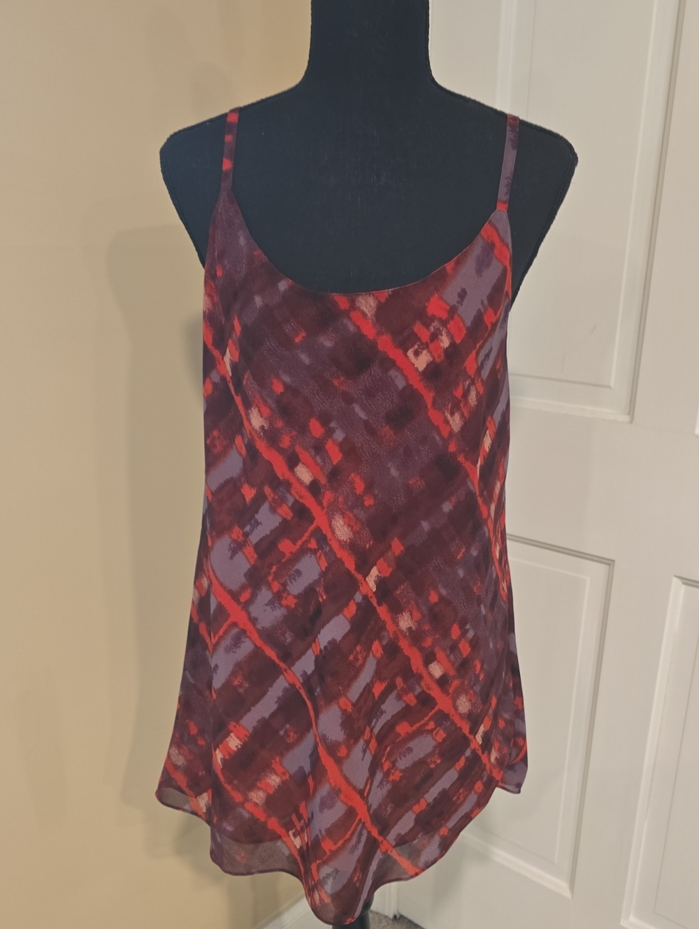 CAbi Red & Purple Printed Spaghetti-Strap Camisole